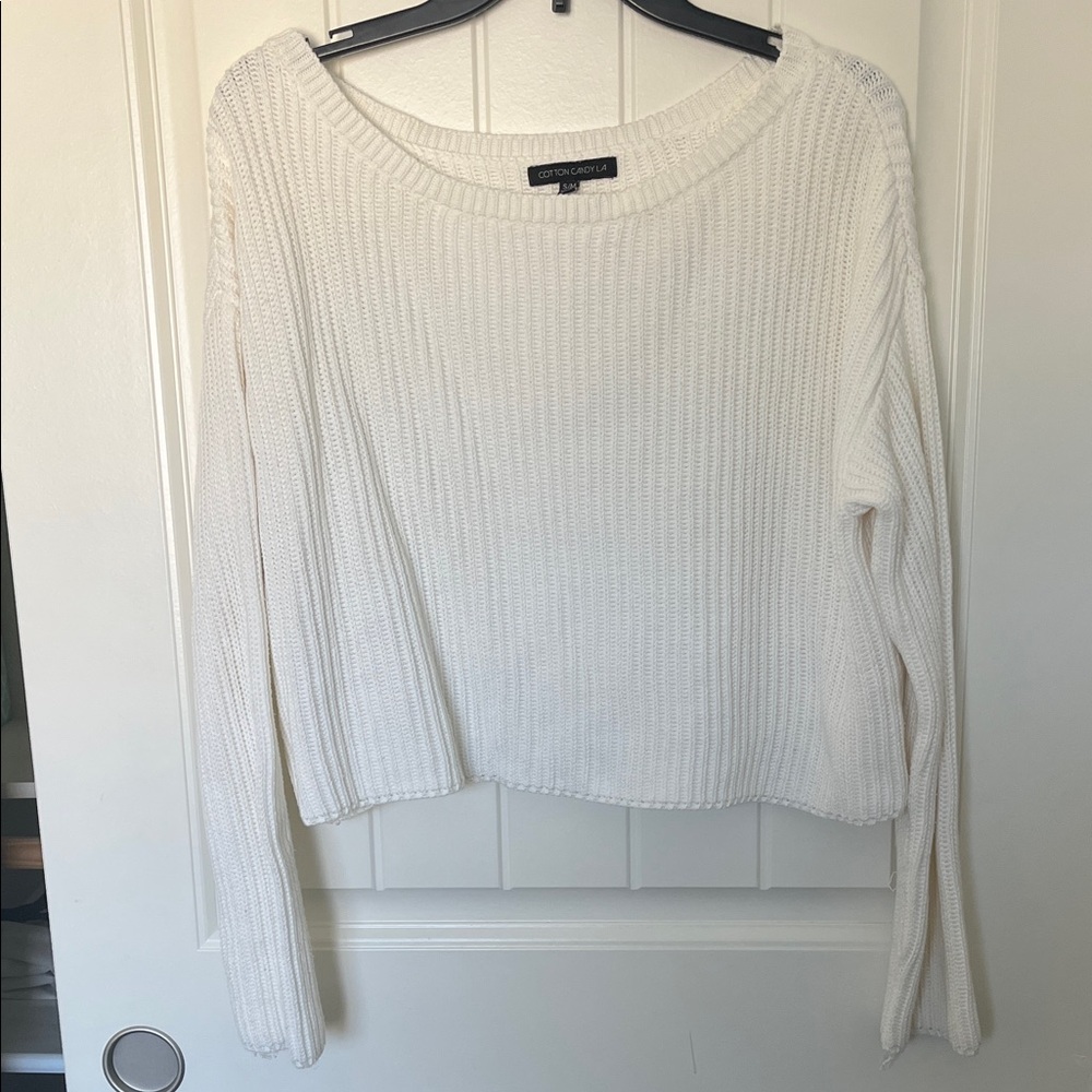 Cotton Candy Cream Crew Neck cropped Sweater